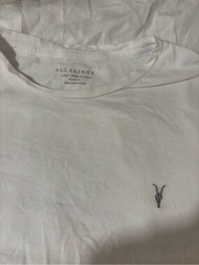 AllSaints SS Crew T-Shirt Mens Large White Slim Fit Organic Cotton Ramskull